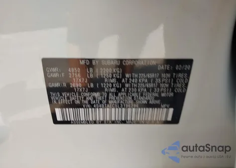 2020 Subaru Outback Premium из США, поврежденный, VIN 4S4BTAEC5L3196296